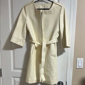 Italian Leather Off White Belted Coat